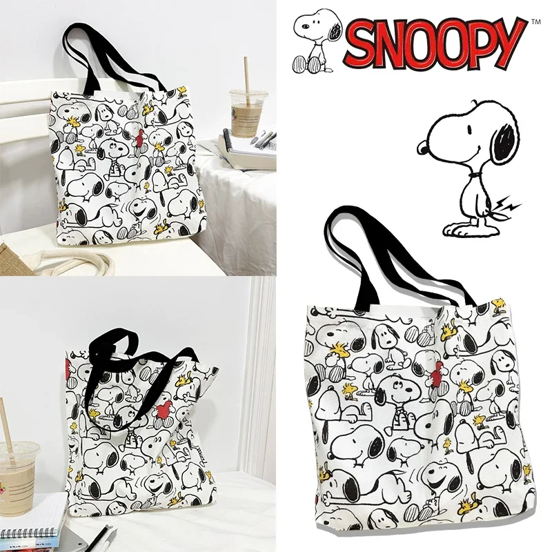 Snokokostyle tarzı sevimli karikatür tuval omuzdan askili çanta Anime baskılı büyük kapasiteli market alışveriş çantası alışveriş seyahat kadın çanta