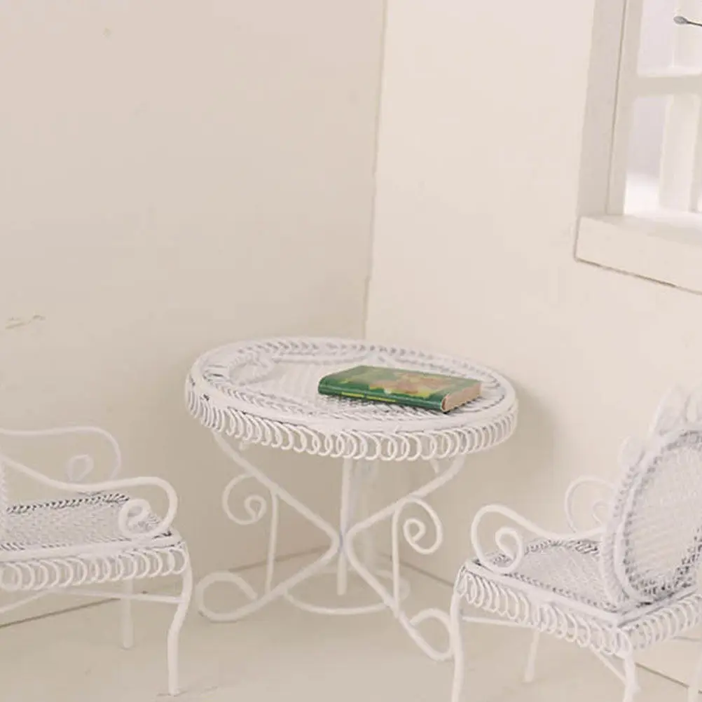 

1Set Miniature Iron Table Chair Material Exquisite Workmanship Practical for All Day Long Playing Mini House Decor
