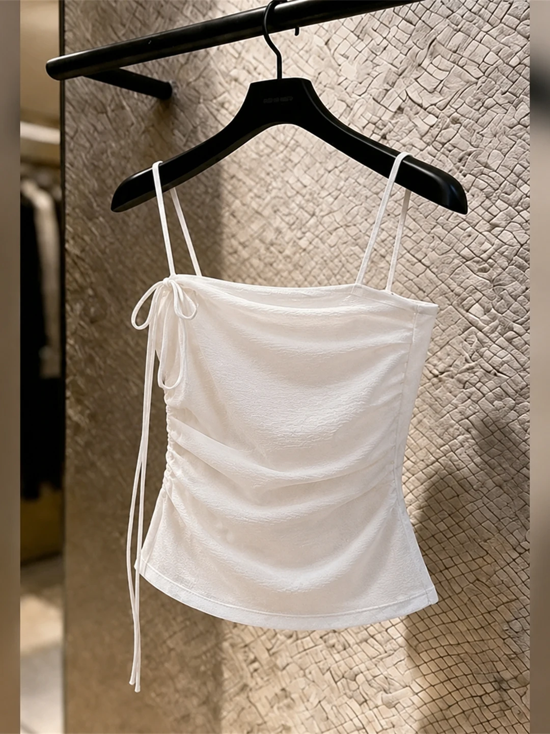 

Elegant Folded Waistline Strap Vest Pure Gentle Style Korean Version Slim Fit Summer Top for Younger Looking Daily Wear