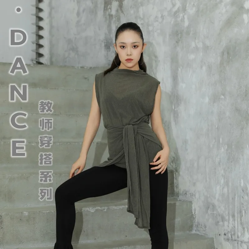 Customized Latin Dance Dress New Practice Outfit Teaching Class Leopard Print Mesh Sleeveless Lace Up Cover Dress