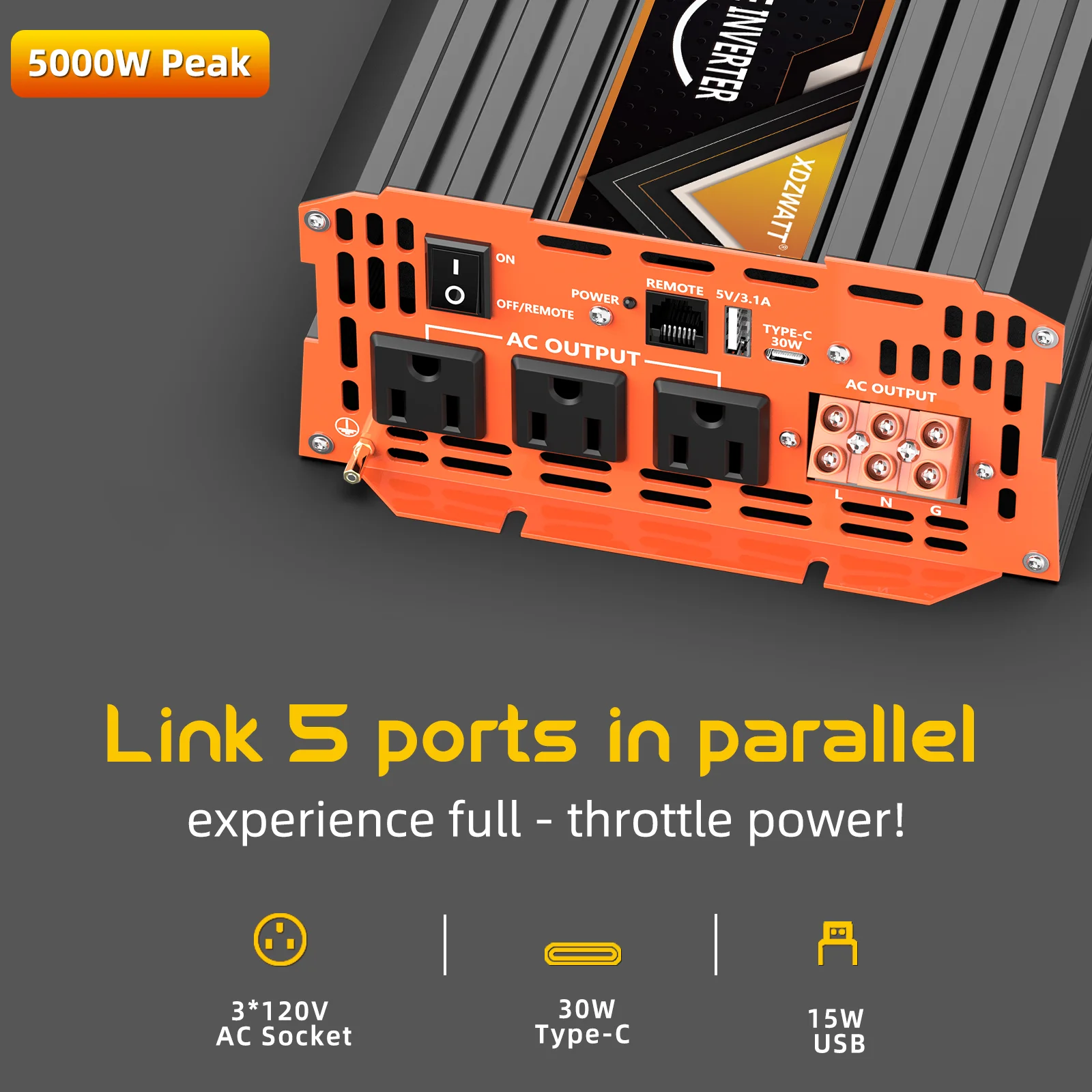 2000 واط 5000 واط الذروة 12 فولت 24 فولت موجة جيبية نقية عاكس الطاقة مع جهاز التحكم عن بعد شاشة الكريستال السائل USB نوع-C حماية متعددة ل RV #3