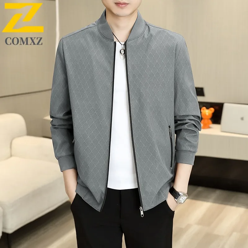 

COMXZ 2025 Men Stand Collar Jacket Business Casual Coat Middle Age Fashion Dad Style Autumn Winter Outerwear