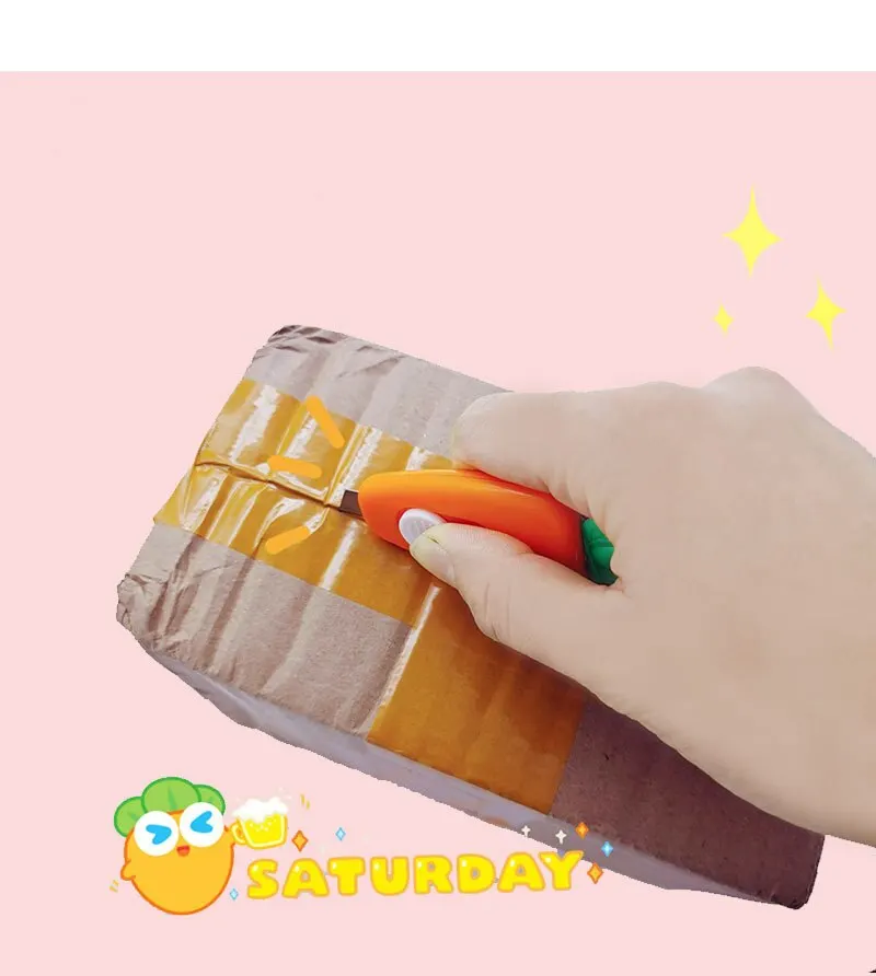 Mini Kawaii Carrot Shaped Unbox Tools Portable Pocket Retractable Utility Knife Box Cutter School Stationery with Keychain Hole