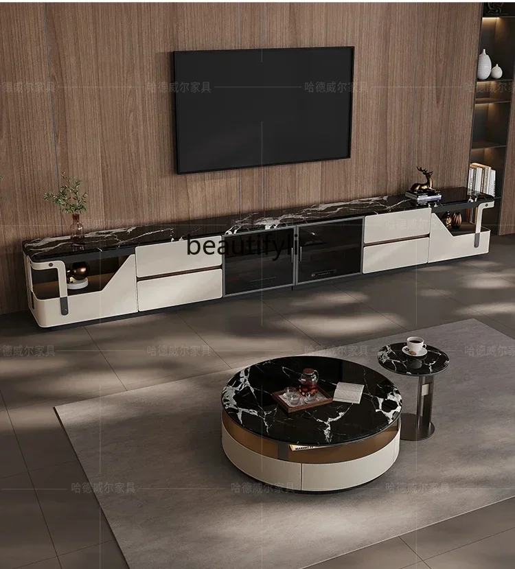 

V Italian black natural marble coffee table combination living room home TV cabinet