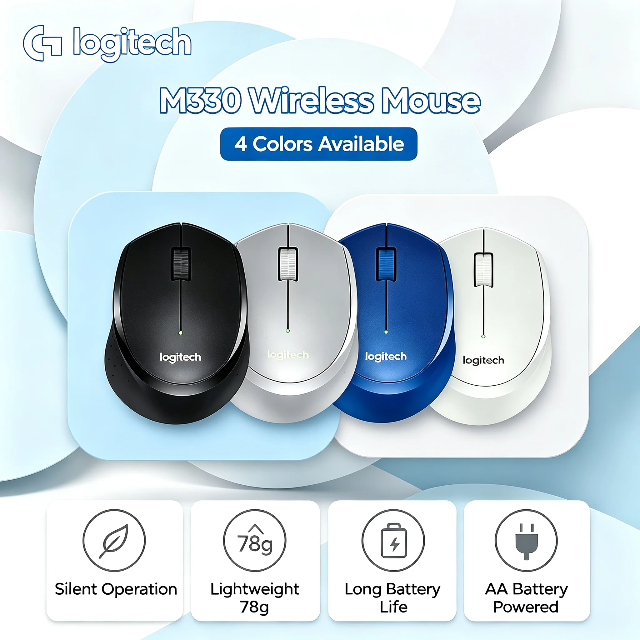 Original Logitech M330 Ergonomic Silent Wireless Mouse Noise Reduction Mice For Chromebook Windows Mac