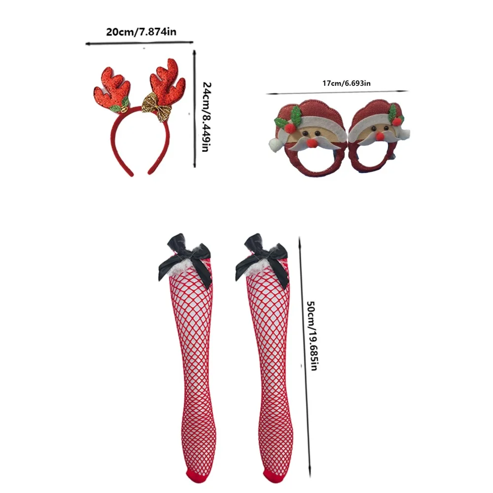 PESENAR Christmas-themed outfit that includes a headband glasses and fishnet stockings Perfect for a Christmas party