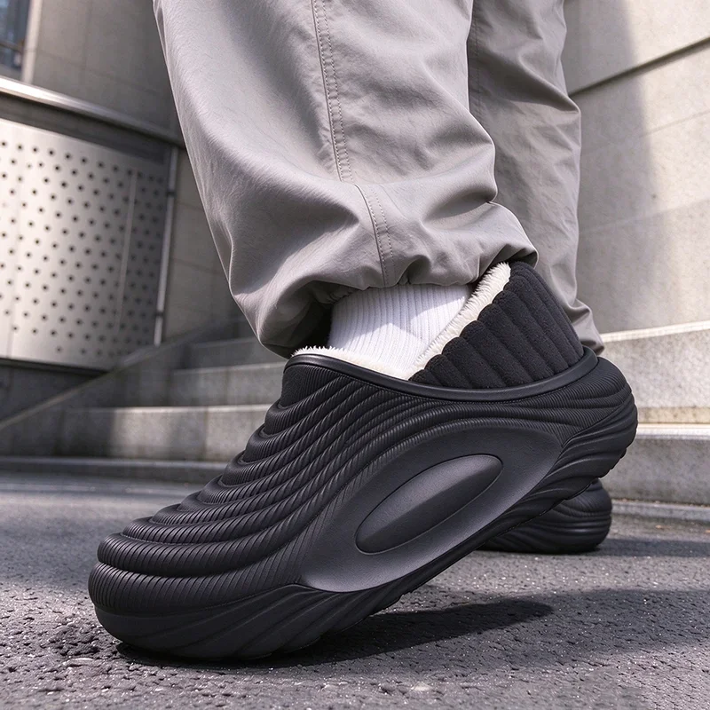 Waterproof Indoor Slippers  Fashion Warm Plush Men Winter 2026 Comfort Thick Sole Cotton Home Slippers Man's Casual Sports Shoes