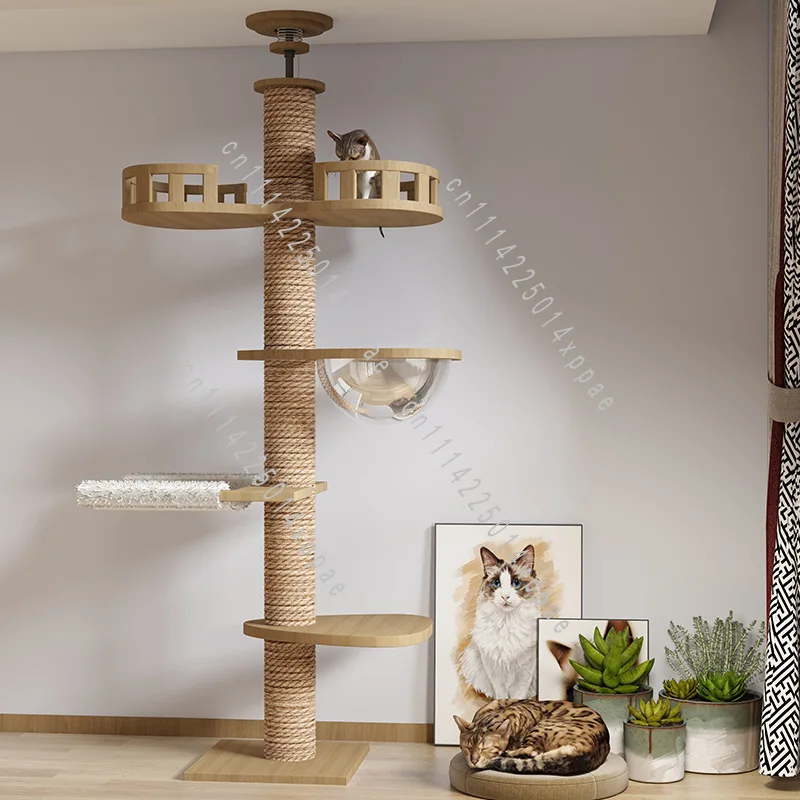 Large Frame Solid Wood Pillar Climbing Frame Nest Tree Integrated Toy Scratching Board