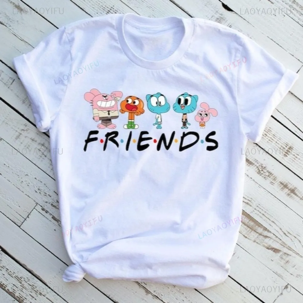 

Футболка Gumball Friends с забавным рисунком The Wonderfully Weird World of Gumball, повседневная модная свободная футболка в стиле Харадзюку, мягкая мужская уличная одежда