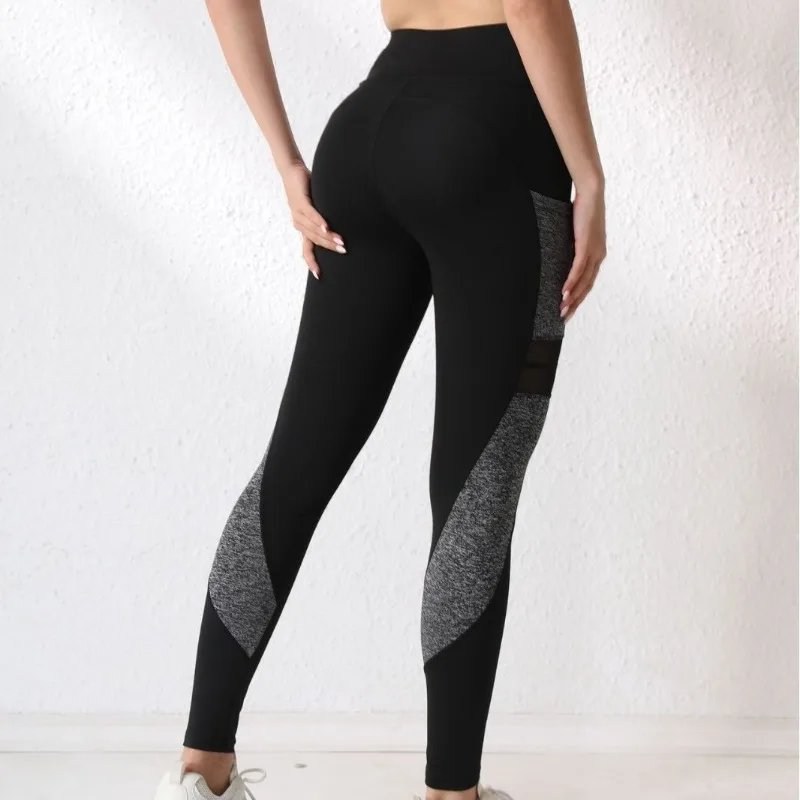 

High Waist Butt Lifting Yoga Leggings Mesh Splice Quick Dry Sports Pants Slim Fit Fitness Tights for Gym Workout Running