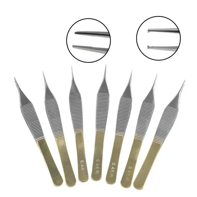 Stainless Steel Tissue Forceps Golden Handle Forceps with Platform Ophthalmic Forceps Tweezers Eye Tools Ophthalmic Instrument