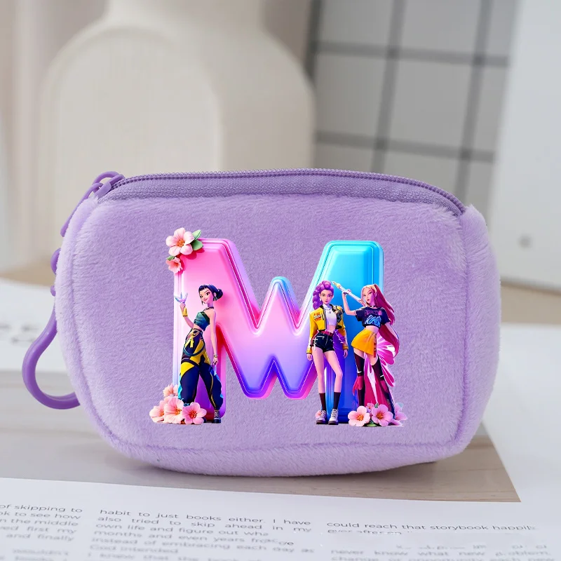 KPop Demon Hunters Kleine Vierkante Portemonnee Portemonnee Jongen Anime A-Z Letters Paars Mini Coin Bag Mode Meisje Draagbare Verandering Opbergtas