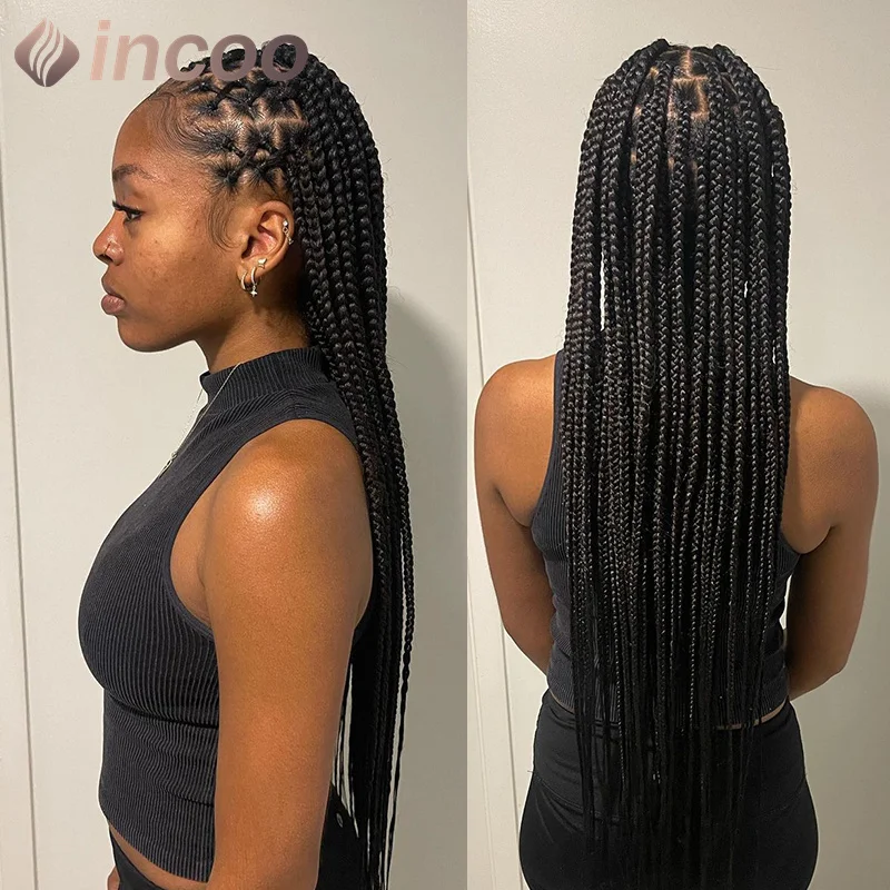 

Cornrow Box Braided Wigs 36inches Long Braided African Braiding Hair With Baby Hair Synthetic Full Lace Front Wigs Hair Wigs