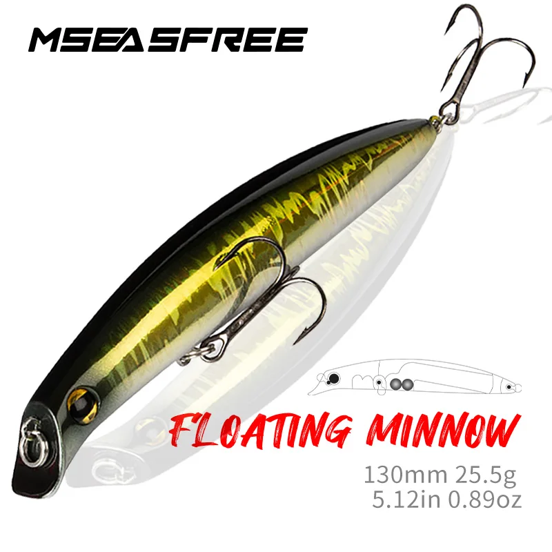 

MSEASFREE Stick Swimming Bait 130mm 25.5g Floating Minnow Popper Fishing Lure Rattle Wobblers Long Casting Artificial Bait Bass