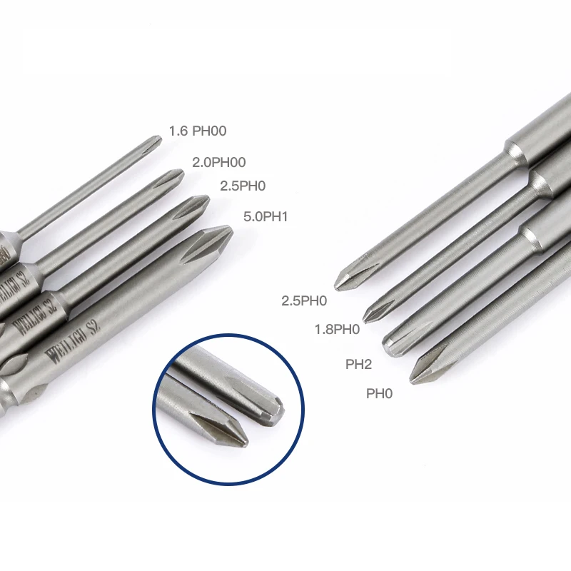 50/60/80/100/120/150mm 801 Electric Cross Screwdriver Bit Set 5mm Round Shank Magnetic Phillips Screw Driver Bit Impact Driver