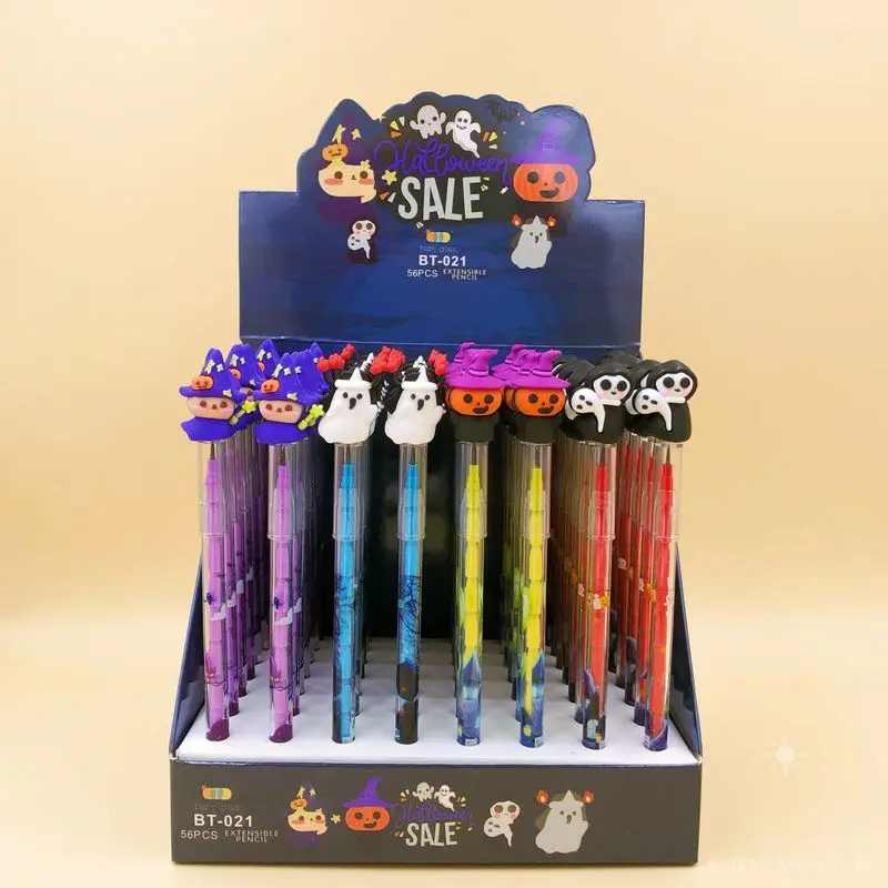 

2023 New 56pcs Halloween Bullet No Sharpening Pencil Pumpkin Skull Theme Cartoon Pencil Kids Learning Stationery Wholesale