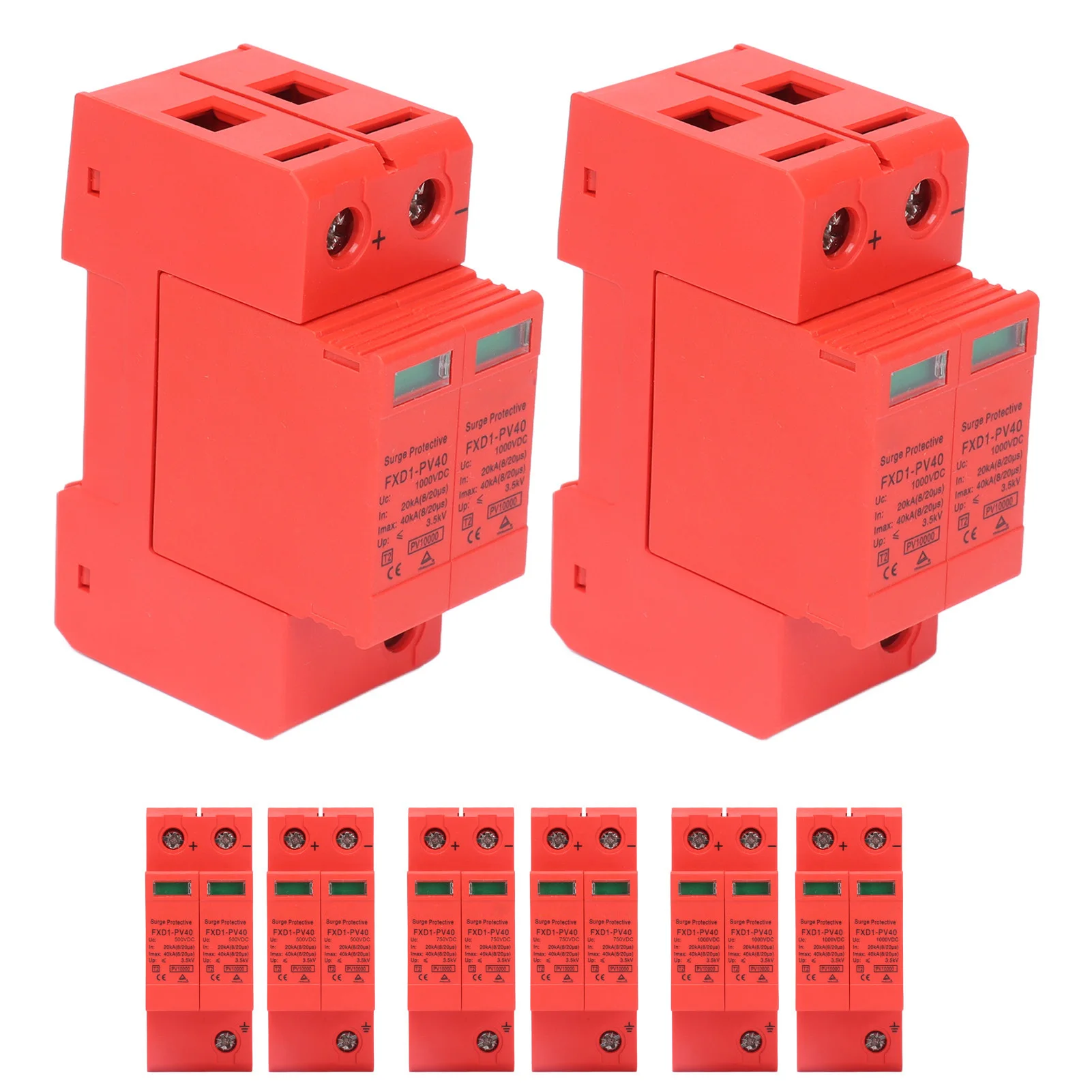 

SPD Arrester Device Protective Arrester Device 2Pcs SPD Protective Devices Photovoltaic Arrester 2P 40KA FXD1‑PV40 1000V/750V/50