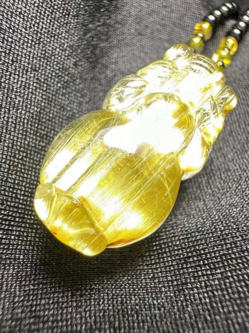 

Natural Gold Rutilated Quartz Pi Xiu Pendant Necklace Rutilted 25*14*12mm Gold Women Men Jewelry AAAAAAA