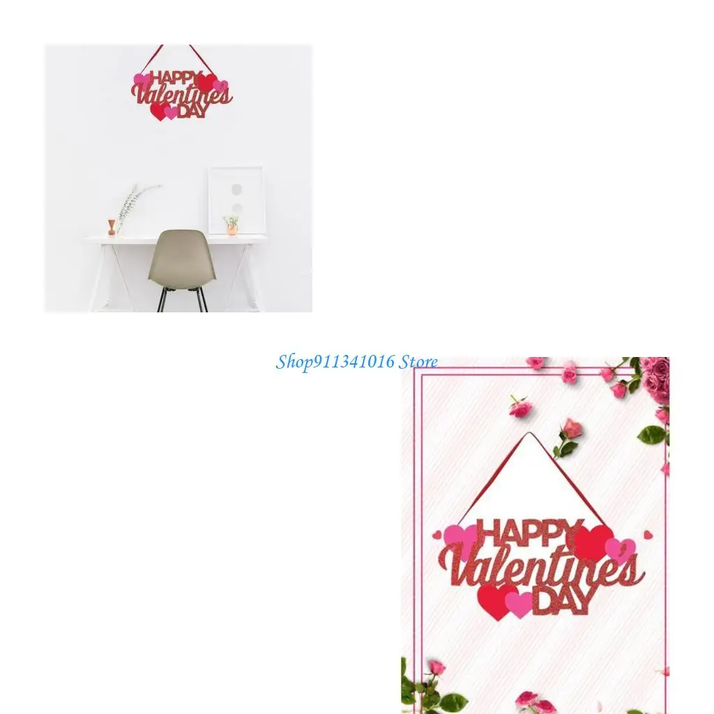 

Happy Valentine's Day Sign Valentine's Day Love Heart Pendant Hanging Ornament for Home Romantic Party Wall Window Door