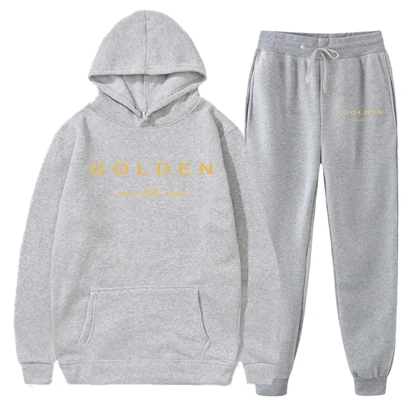 2024New Jungkook Kpop Mens Tracksuit Sports Hoodies Set Golden Album Merch Hooded Sweatshirts and Elastic Sweatpants Fashion Set