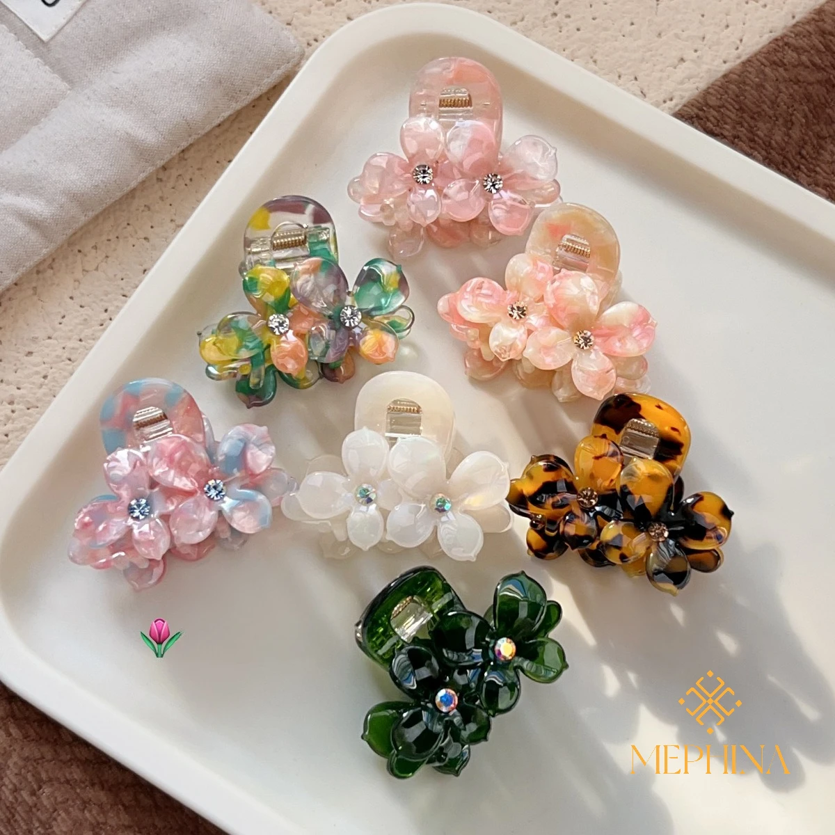 

MEPHINA Flower Hair Claw Clips Diamond-studded Hair Claws Acetate Hair Pins Versatile Classy Hair Claws Accessories for Women