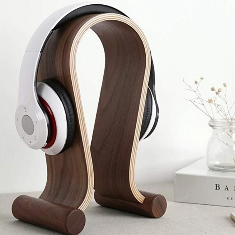 

Gaming Headphones Stand Walnut Wood Headphone Bracket Desk Storage Headset Holder Universal Earphone Hanger Wooden Display Shelf