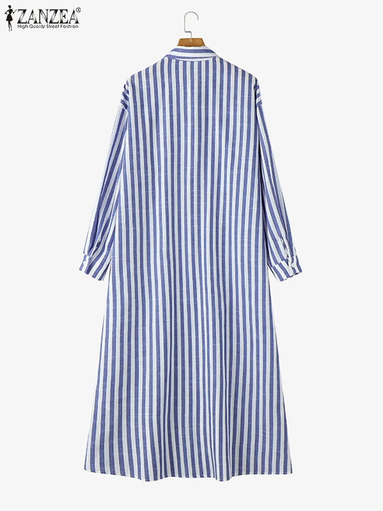 ZANZEA Women Shirt Dress Korean Fashion Turn-down Collar Long Sleeve Striped Long Vesitdos Autumn 2024 Casual Loose Midi Dresses