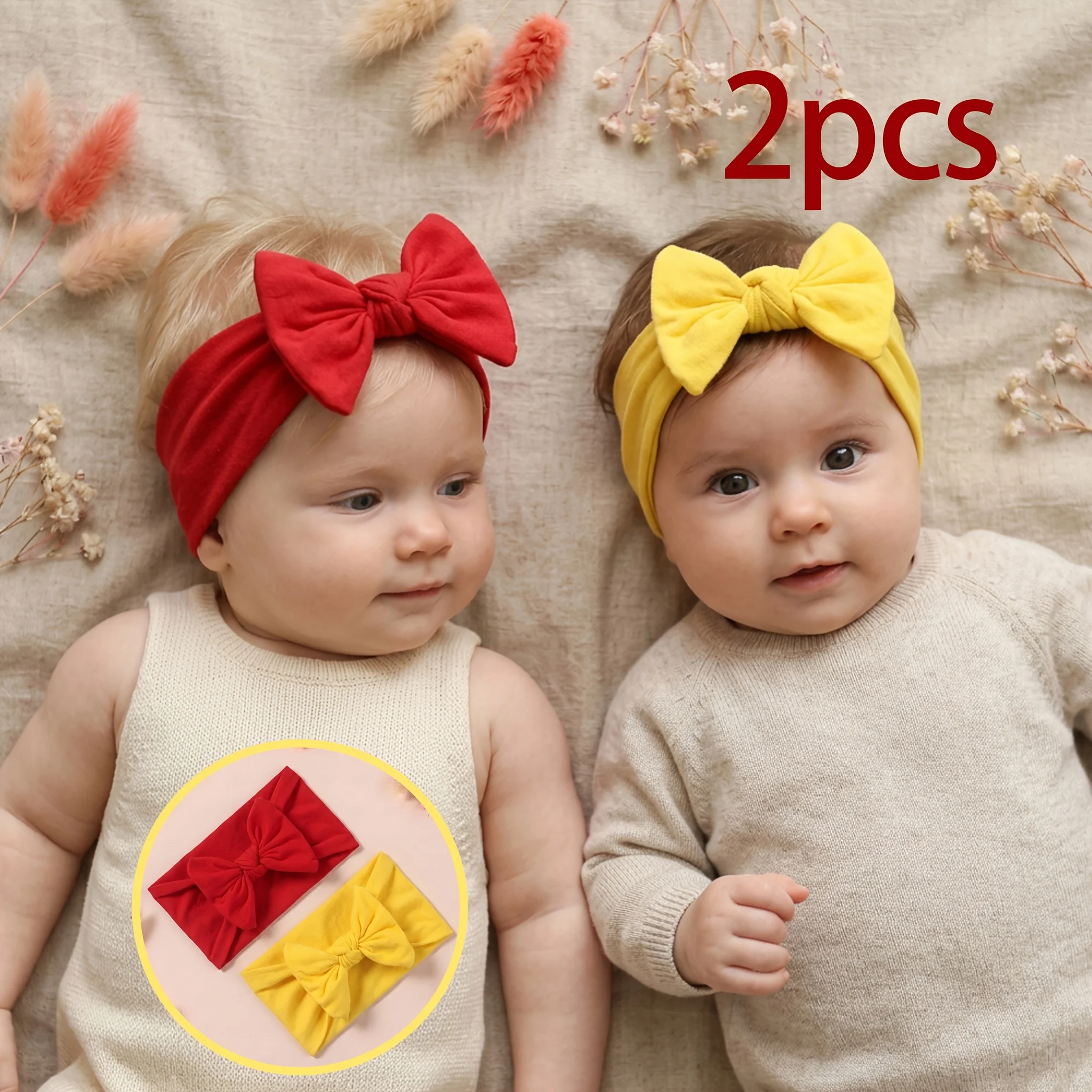 2Pcs/Set Baby Girl Headbands Big Bow Hair Accessories Soft Elastic Nylon Turban Headwrap for Newborn Infant Toddler 0-3Y Giftset
