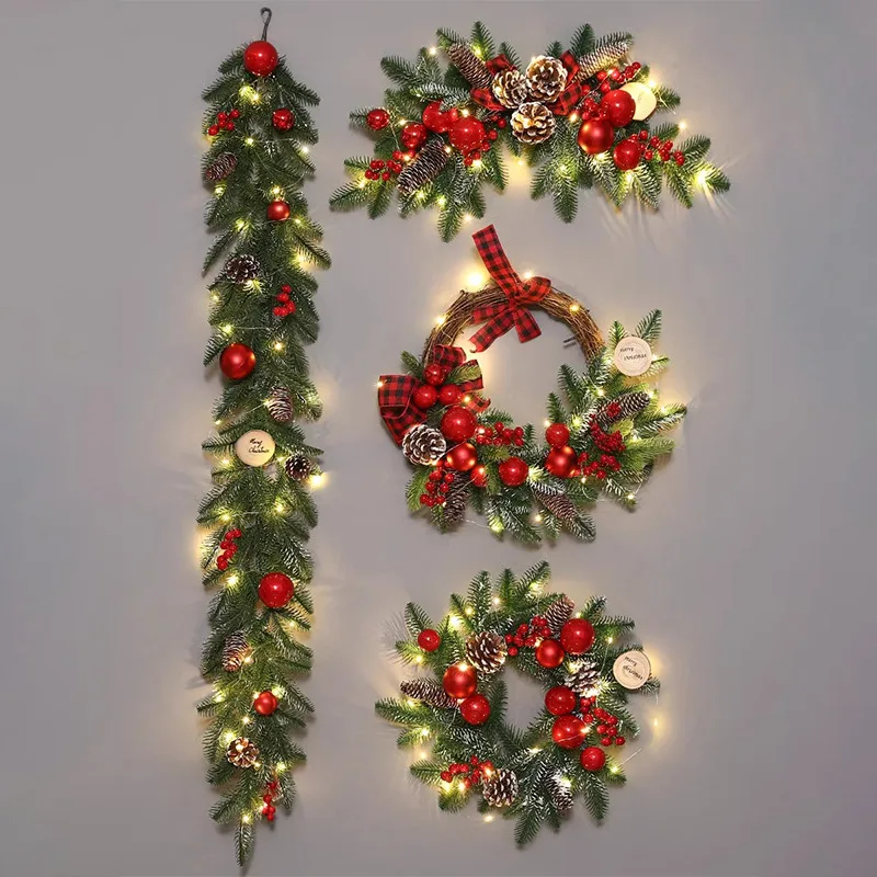 Christmas decoration rattan pendant wreath rattan ring tree door wall hanging shopping mall hotel lobby luminous scene