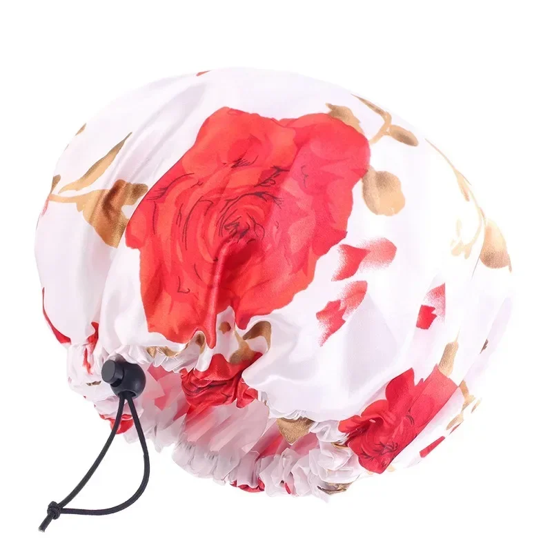 جديد قابل للتعديل طبقة مزدوجة مقاوم للماء الأغطية المطبخ ماكياج مكافحة النفط الدخان هود الشامبو حمام سماكة غطاء النوم قبعة الاستحمام #2