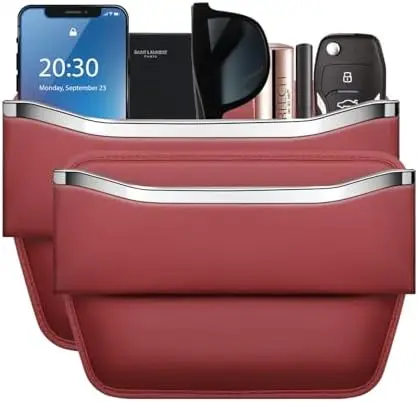 

HOLDCY Leather Car Seat Gap Filler - 2 Pack Red Organizer for Cars, SUV, Truck - Stylish Console Storage