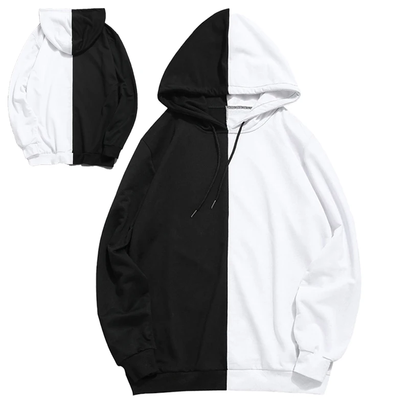 New Men's Casual Sweater Hoodie Creative Fashion Splice Sweater Two Color Contrast Simple Design Men's/women's Streetwear