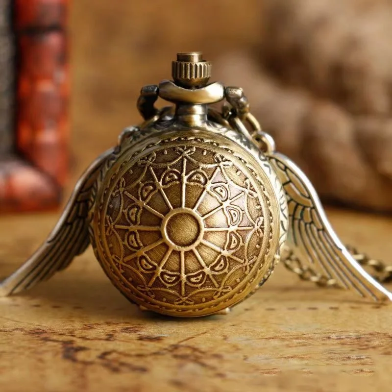 10pcs/lot Pocket Watch Steampunk Bronze Ball Shape Full Hunter Bronze Copper Wing Modern Web Pattern Womens Kids Necklace Chain