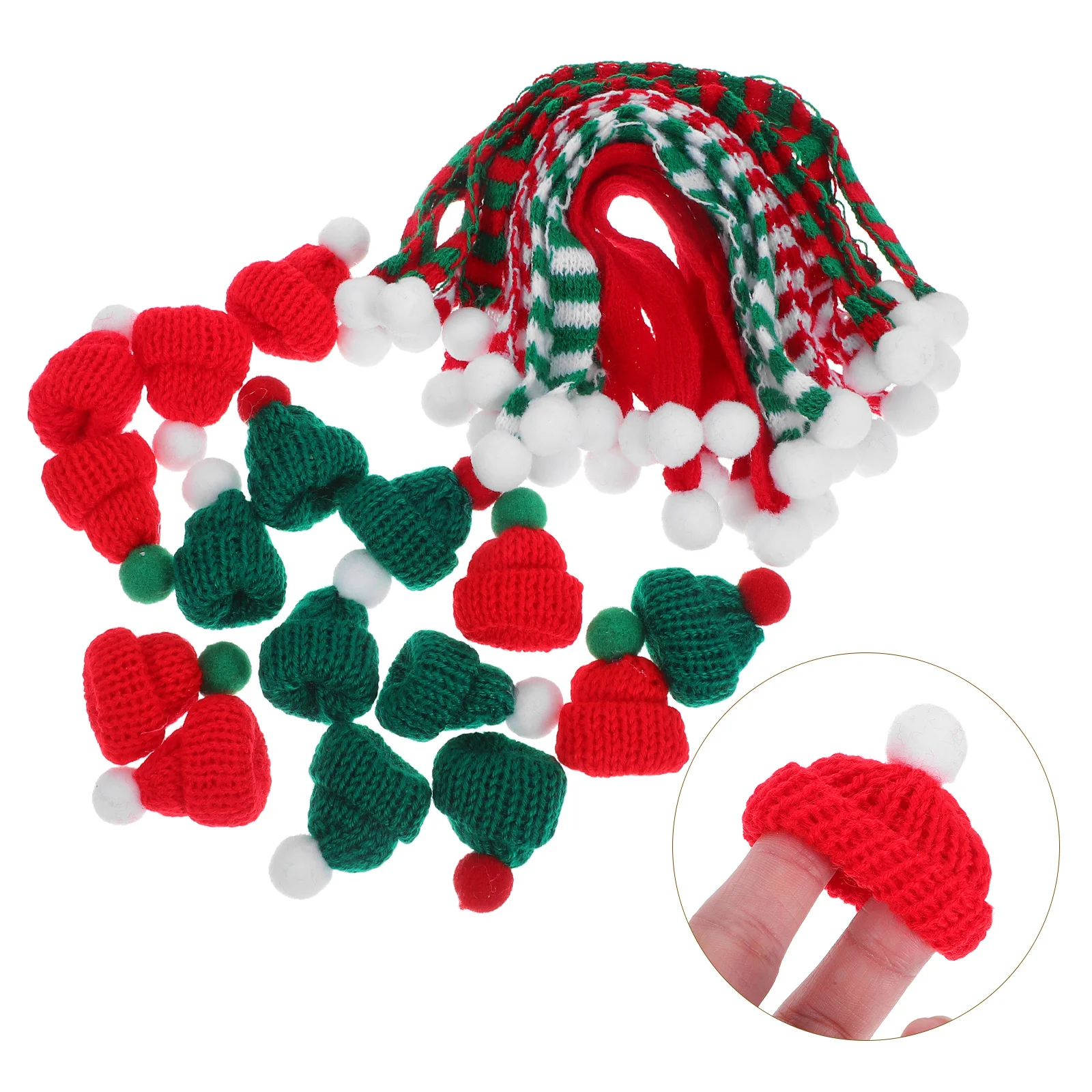 

32Pcs Mini Knit Christmas Hats and Scarves Soft Yarn Bottle Covers for Holiday Decor Festive Party Supplies Miniature Xmas