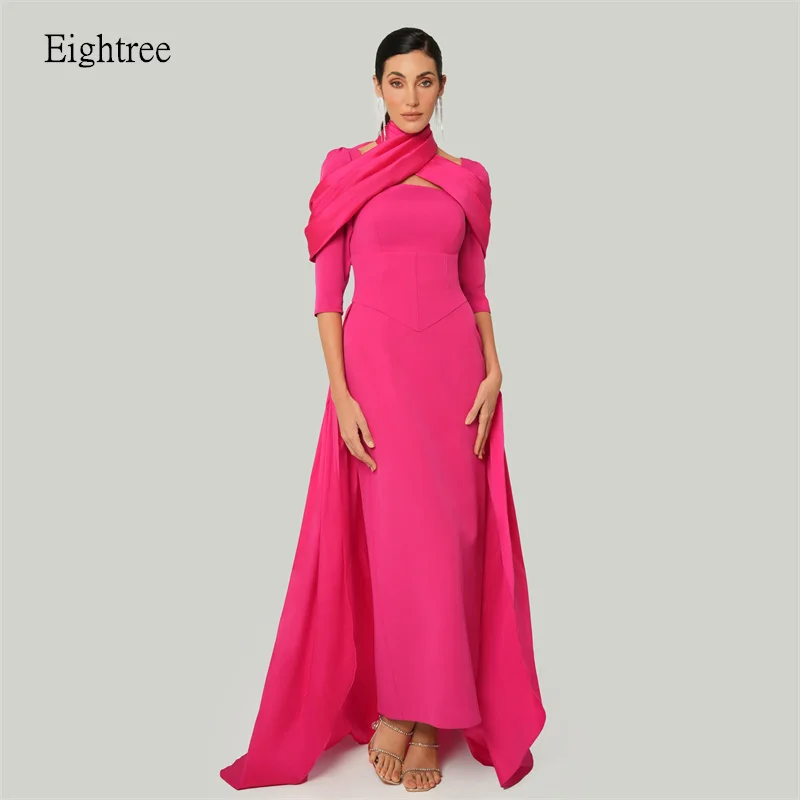

Eightree Modern Bright Mermaid Prom Gowns Half Sleeves Halter Formal Party Gown Ankle Length Tail Evening Dress Customized