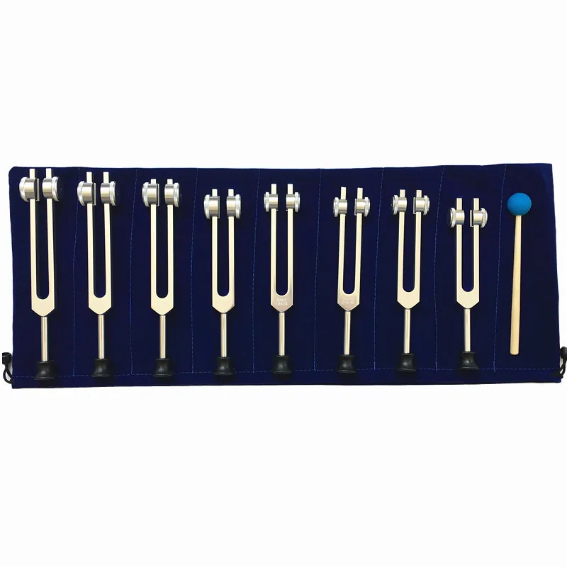 8pcs Silver Tuning Fork Set with Massage Base Yoga Chakra Diapason Meditation Tool Aluminum Alloy Tone Forks Percussion Gifts