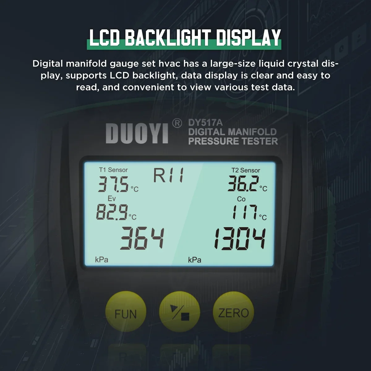 Air Conditioning Refrigeration Pressure Tester - DY517 Digital Vacuum Manifold Temperature Gauge Valves Tool AC & Cool Test Tool