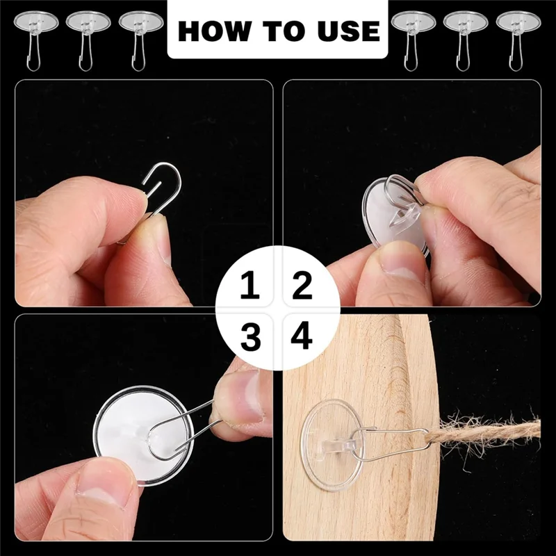 

ABMI-200Pcs Self-Adhesive Ceiling Hooks For Hanging, Round Suction Cup Plate Removable Transparent No-Drill Wall Hangers Disc