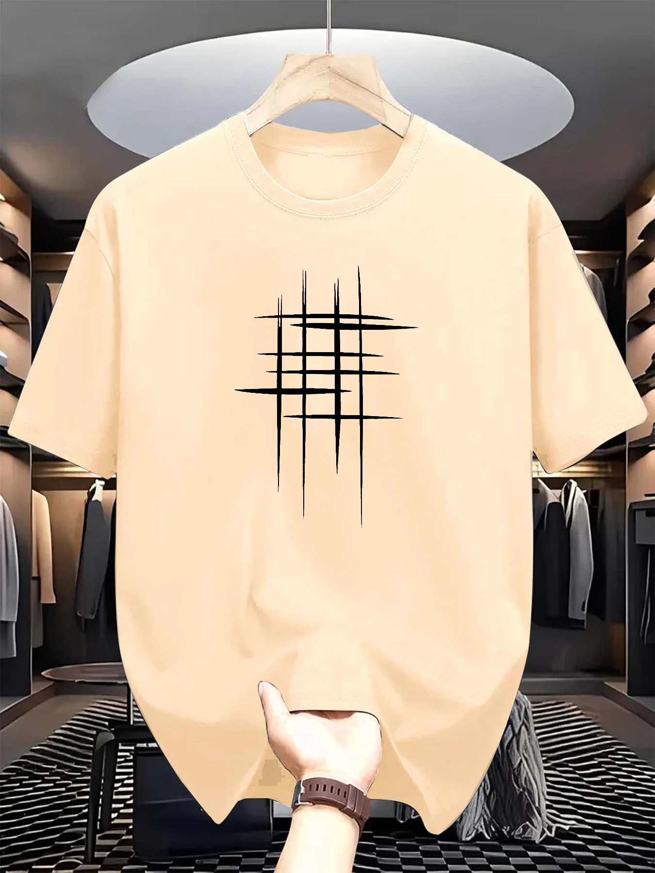 Men's summer 100 cotton fashionable casual loose plus size graphic line printed sports round neck short sleeved T-shirt top image 5