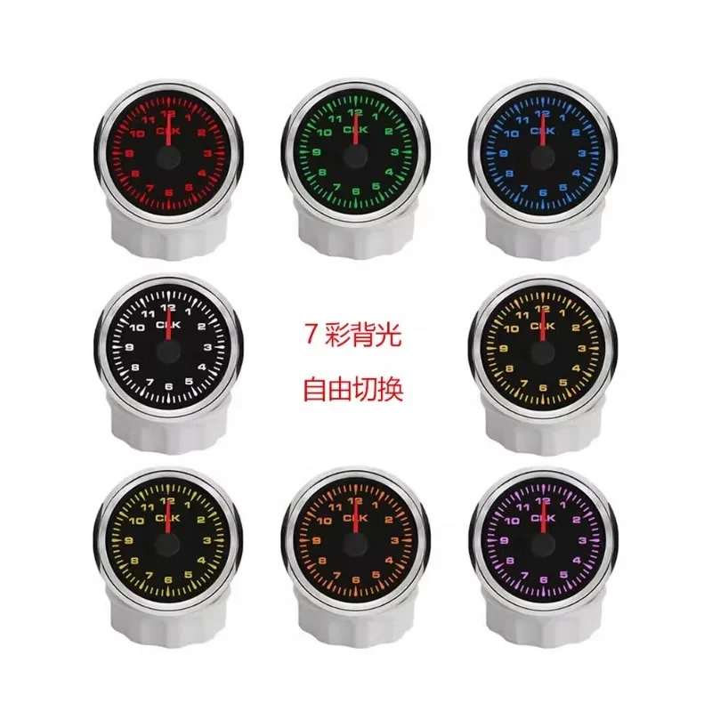 52mm Car Time Clock Modified Vehicle and Vessel Universal Timetable 0-12H Time 7-Color Backlight Adjustable Timetable