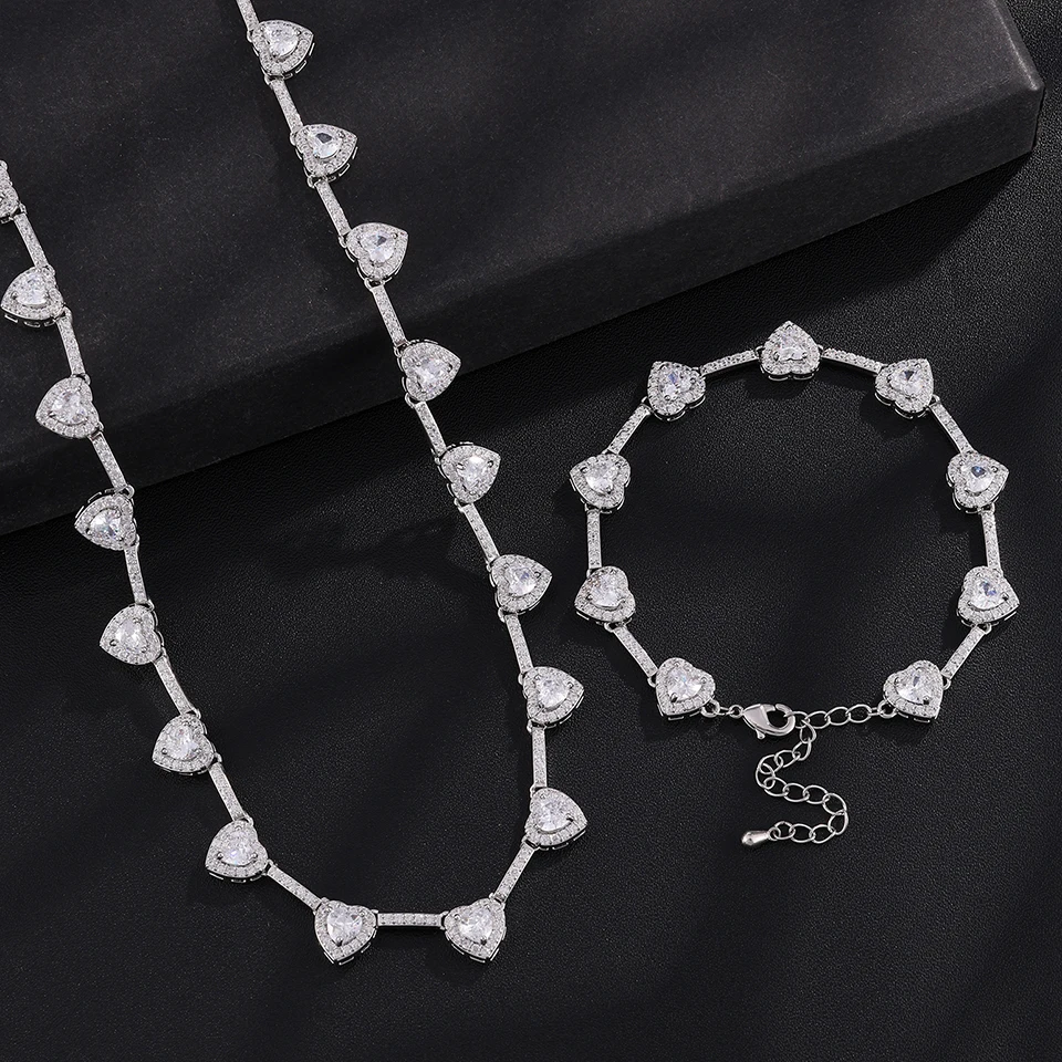 ZAKOL Hip-Hop-Mode-Set mit Regenbogen-Herz-CZ-Tennis-Armband und Halskette, vollständig mit AAA-Kubikzirkonia besetzt, Hip-Hop-Schmuck für Damen – Detail 10