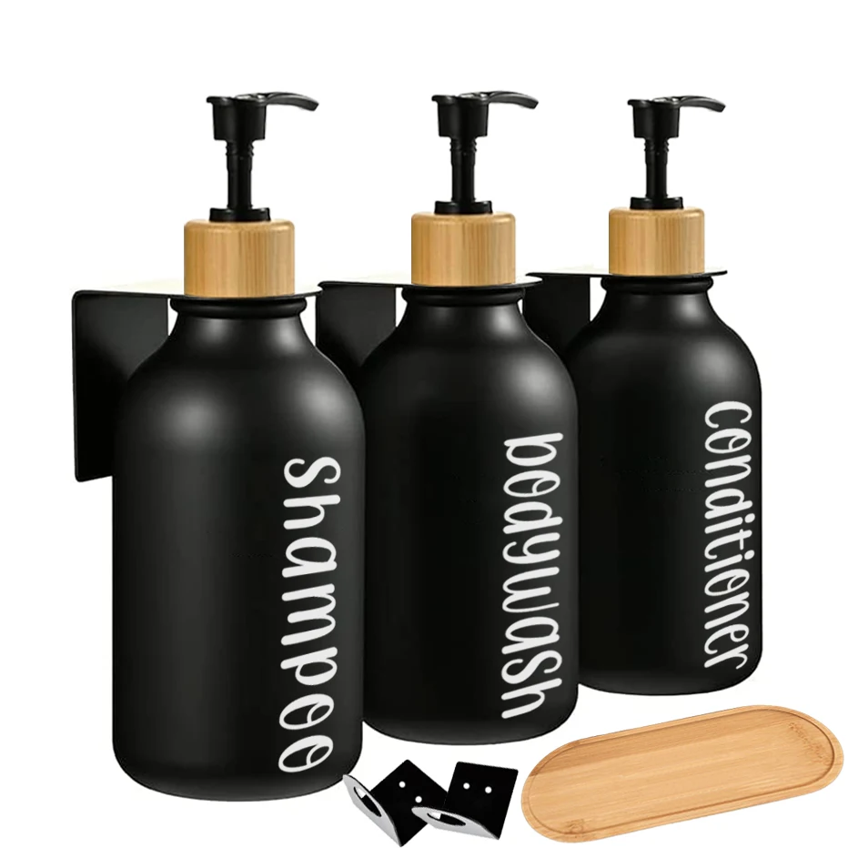 Set 4 Dispenser Sapone In Plastica PET, 300 Ml, Con Etichette, Per Bagno E Cucina