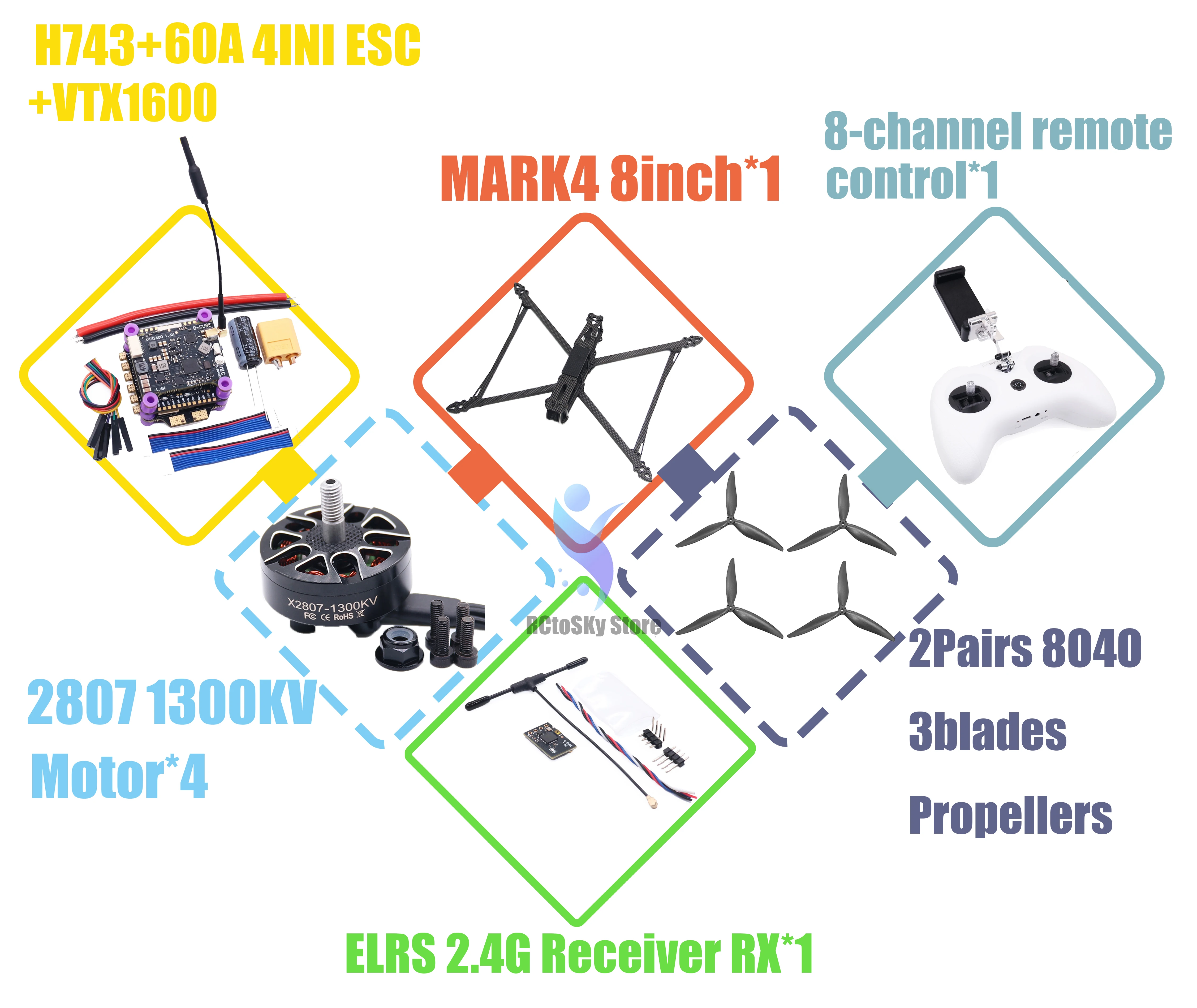 

MARK4 V2 8inch 9inch 10inch H743 Flight Control 60A 4INI ESC rack drone FPV carbon fiber PV Racing Drone Quadcopter Freestyle