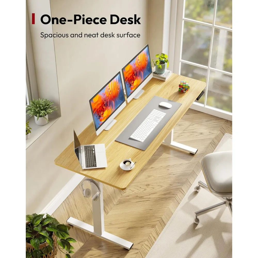 Electric Height Adjustable Standing Desk 60 x 24 Ergonomic Whole-Piece Desk with 6-Button Controller for Comfortable Stand-Up Wo