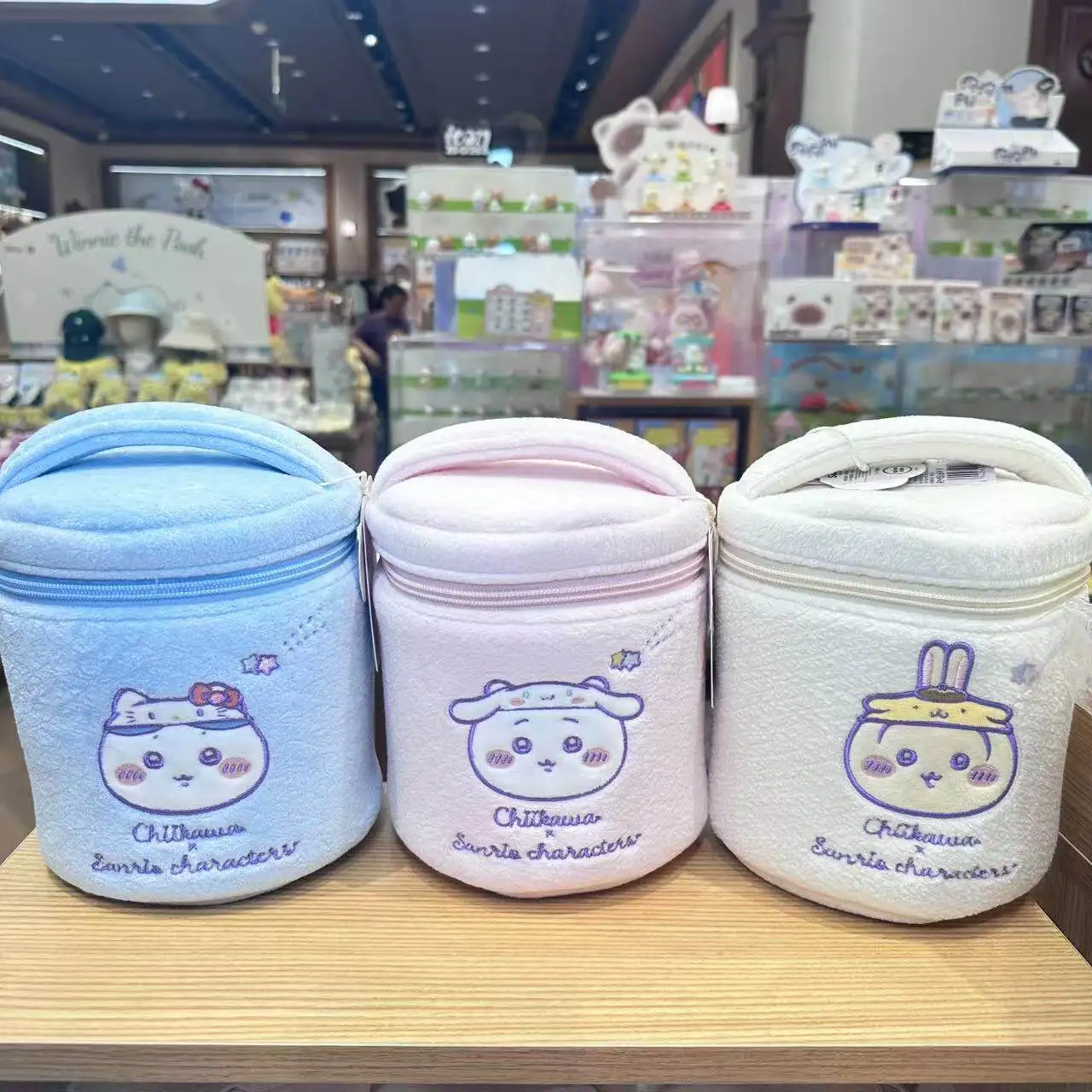 Chiikawa Sanrio Characters Collaboration Round Plush Pouch Soft Cute Cosmetic Bag Kawaii Makeup Storage Portable Travel