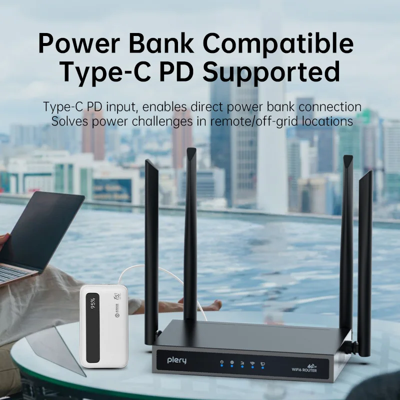 PLERY WiFi6 4G LTE Router with 4G SIM Card Support Home Office WiFi Modem 300Mbps Signal Booster with Four Antennas