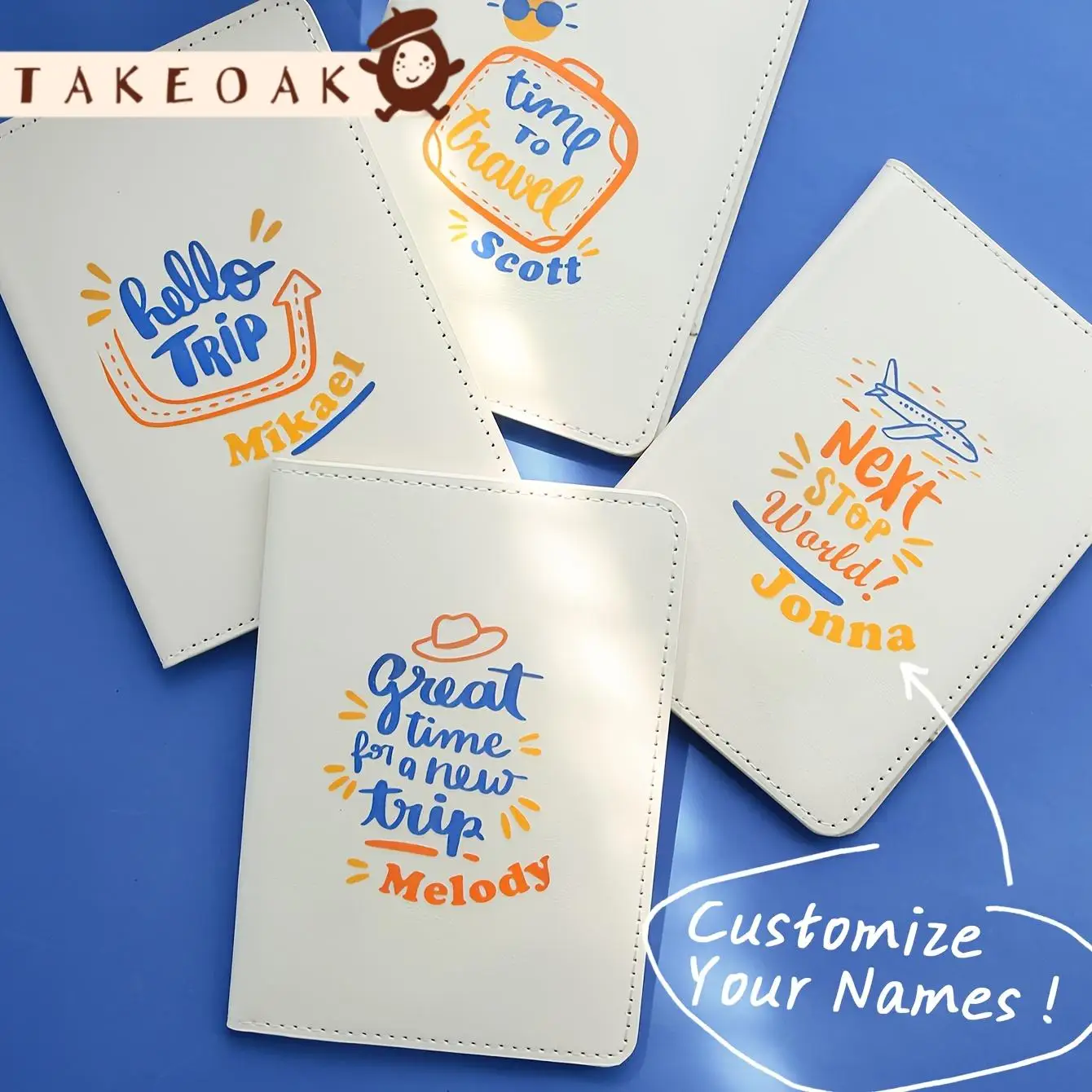 Custom Personal Name Cute Travel Slogan Print PU Leather Passport Cover Multi Card Slot Minimal Vacation Travel Document Holder