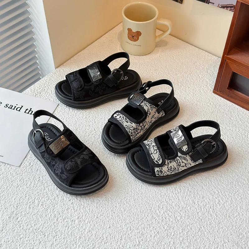 

Boys Fashion Sandals with Hook & Loop Strap 2025 New Trend Fashionable Open Toes Medium Big Kids Beach Shoes Soft Anti-skid Chic
