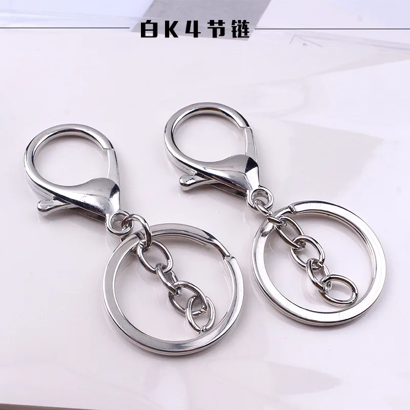 50pcs high quality 30mm Keyring Multiple Colors  Key Chains Rings Round Golden Silver-Plate Hook Lobster Clasp Keychain