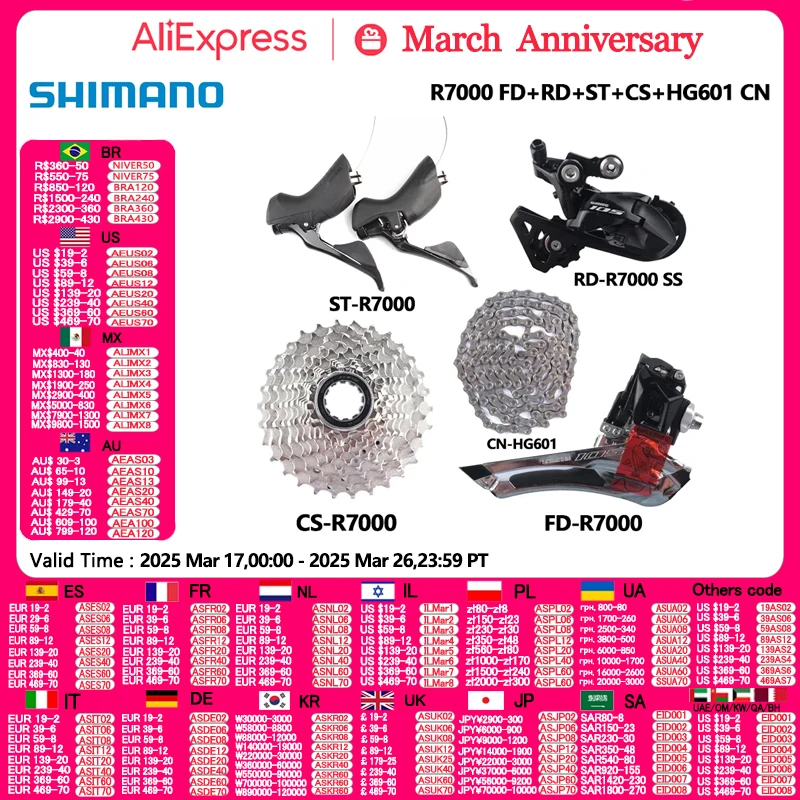 Shimano 105 Ultegra R7000 R8000 Groupset 2x11s Road Bike Bicycle Set CS 12-25T/11-28T/11-30T/11-32T/11-34T Upgrade From 5800